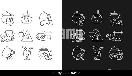 Tea and tea-like beverages linear icons set for dark and light mode Stock Vector