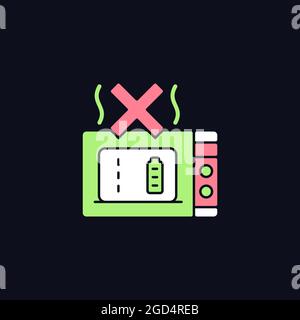 Dont microwave powerbank RGB color manual label icon for dark theme Stock Vector