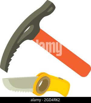 Mountaineering equipment icon isometric vector. Ice ax and climber knife. Climbing equipment, piolet Stock Vector