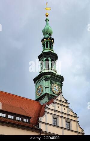 geography / travel, Germany, Saxony, Saxon Switzerland, Pirna, old town, city hall, city hall tower, ADDITIONAL-RIGHTS-CLEARANCE-INFO-NOT-AVAILABLE Stock Photo