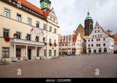 geography / travel, Germany, Saxony, Saxon Switzerland, Pirna, old town, market, city hall, ADDITIONAL-RIGHTS-CLEARANCE-INFO-NOT-AVAILABLE Stock Photo