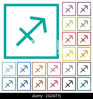 Sagittarius zodiac symbol flat color icons with quadrant frames on white background Stock Vector