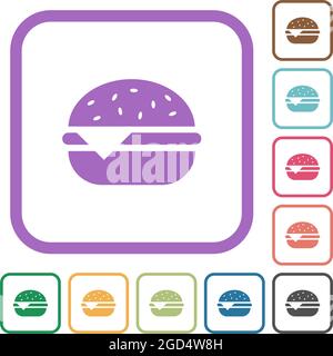 Single cheeseburger simple icons in color rounded square frames on white background Stock Vector