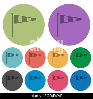 Windsock indicator solid darker flat icons on color round background Stock Vector