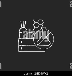 Chemical free food production chalk white icon on dark background Stock Vector