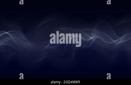 Array of glowing dots in the form of a wave. Abstract wave design element. Floating waves of particles. Stock Vector
