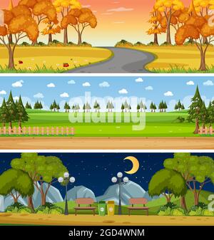 Set of three different nature horizontal scenes illustration Stock Vector