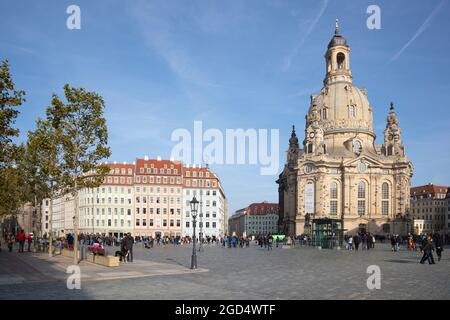 geography / travel, Germany, Saxony, Dresden, Neumarkt, Frauenkirche (Church of Our Lady), ADDITIONAL-RIGHTS-CLEARANCE-INFO-NOT-AVAILABLE Stock Photo