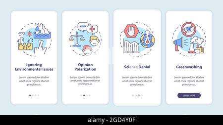 Effects of climate scepticism onboarding mobile app page screen Stock Vector