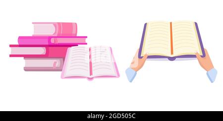 Set books pink. Open book . Vector illustration design Stock Vector