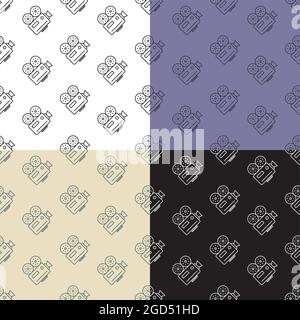 set of seamless patterns with old camcorder. Filming movie on retro instrument. Ornament for decoration and printing on fabric. Design element. Vector Stock Vector