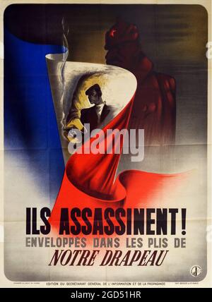 Propaganda Poster - Resistance Assassins WWII Vichy France - vintage anti Soviet World War Two propaganda poster. 1942. Stock Photo