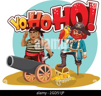 Yo Ho Ho font with a pirate man cartoon character illustration Stock Vector  Image & Art - Alamy