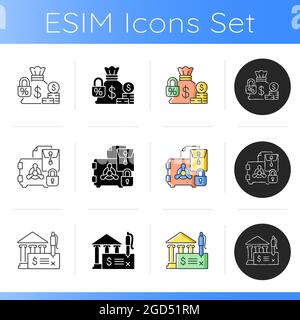 Bank draft icons set Stock Vector