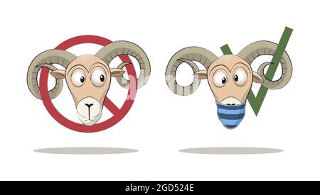 Funny cartoon style concept of asking to wear a suitable medical face mask to avoid the new coronavirus. Warning or warning sign. Vector illustration. Stock Vector