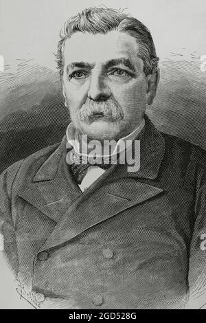 Domingo Santa Maria González (1824-1889). Chilean politician. 11th President of Chile (1881-1886). Portrait. Engraving. La Ilustración Española y Americana, 1882. Stock Photo