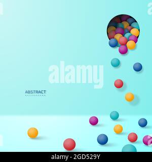 Abstract background. Multicolored decorative balls fall out of the hole in the wall. Vector illustration. Stock Vector
