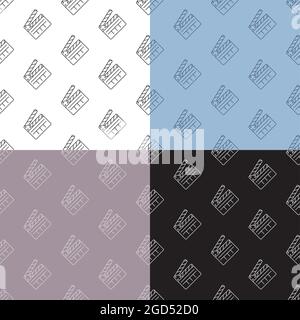set of seamless patterns with Clapper board for shooting film in open position. Ornament for decoration and printing on fabric. Design element. Vector Stock Vector