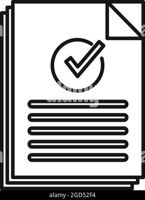 Approved document icon outline vector. Certificate mark. Complete qualification Stock Vector