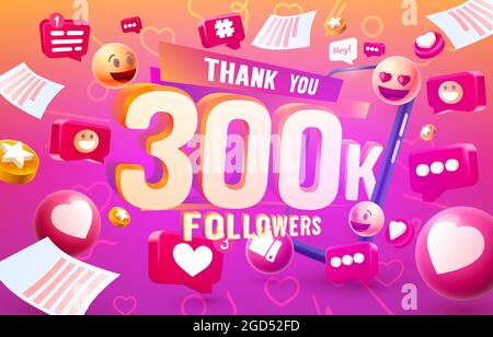 Thank you followers peoples, 300k online social group, happy banner celebrate, Vector illustration Stock Vector