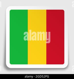 Mali flag icon on paper square sticker with shadow. Button for mobile application or web. Vector Stock Vector
