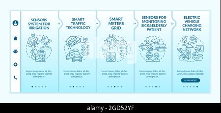 Smart city projects gradient blue onboarding vector template Stock Vector