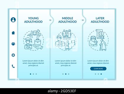 Stages of adulthood onboarding vector template Stock Vector