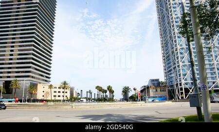 Modern buildings in the Olympic Village of Barcelona, Catalunya, Spain, Europe Stock Photo