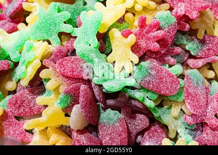 Assorted gummy candies. Top view. Jelly sweets. Stock Photo