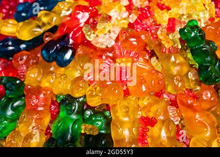 Assorted gummy candies. Top view. Jelly sweets. Stock Photo
