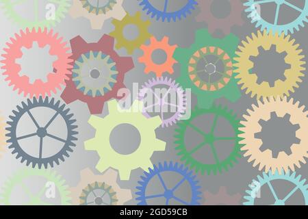 Seamless pattern of colorful cogwheels, industrial parts and equipment. Vector illustration. Vector illustration Stock Vector