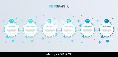 Blue infographic template. 6 options circle design. Vector timeline elements for presentations. Stock Vector