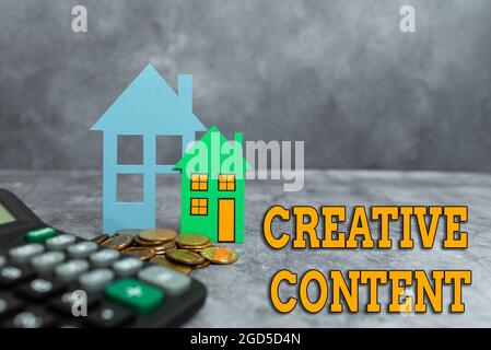 Text caption presenting Creative Content. Word Written on providing showing with the type of content they re craving Presenting Brand New House, Home Stock Photo