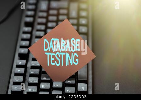 Hand writing sign Database Testing. Business idea involves the retrieved values from the database by the web Collecting Important Data Online Stock Photo