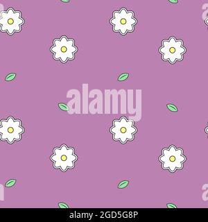 Flower seamless patters. Daisies with green leaves Stock Vector