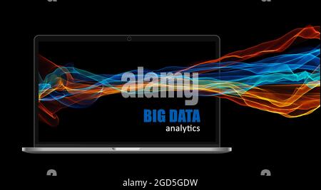 Science network pattern, connecting lines. Big Data Visualizatio. computer laptop with big data digital design flames. Business and technology concept Stock Photo