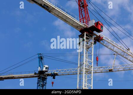 Two construction cranes at construction site. Ontario Canada. Stock Photo