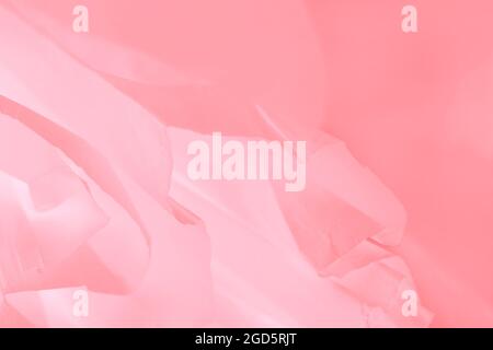 Pink coral color flying satin texture, waving fabric, abstract blurred background, gradient color Stock Photo