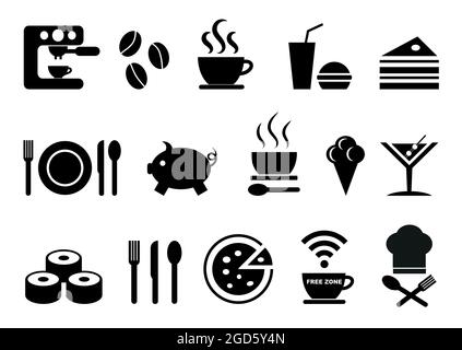Food, restaurant, kitchen concept vector icon set Stock Vector