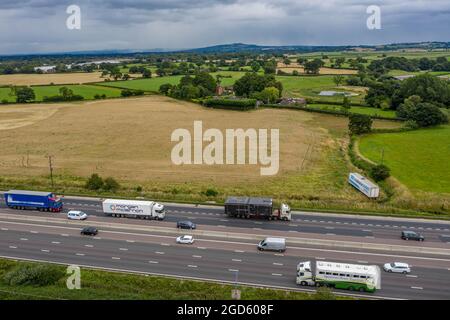 Aerial Drone View M6 Motorway at the Junction 16 The A500 Stoke On Trent Stock Photo