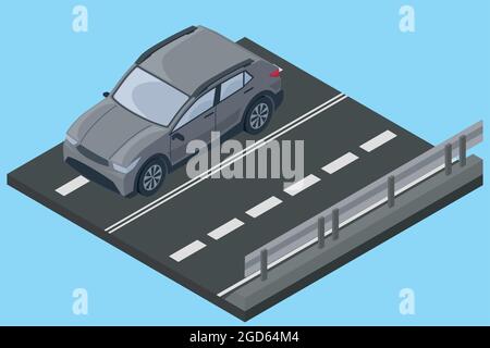 Isolated isometric 3d grey car on a street Stock Vector