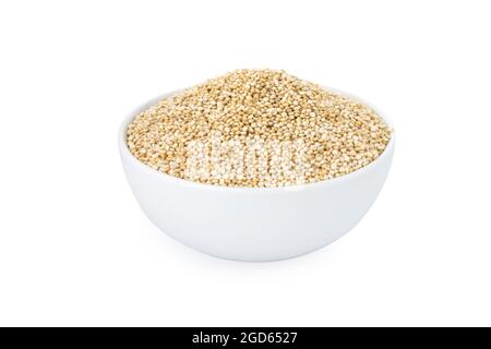 Quinoa seeds, quinoa in white bowl, on white background Stock Photo