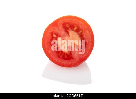 Sliced tomato - Single half tomato on white background Stock Photo