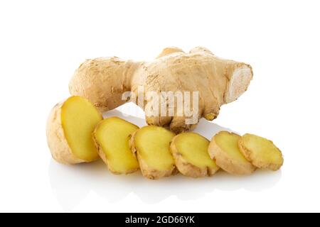 Sliced ginger. Ginger on a white background Stock Photo