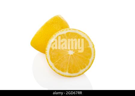 Lemon, Sliced lemon. Two half lemons  on a white background. two pieces of lemon Stock Photo