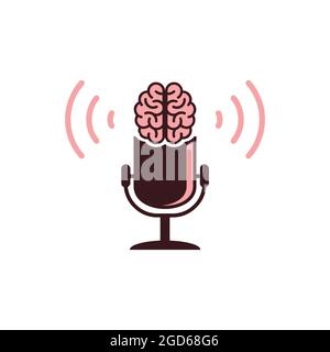 smart brain podcast logo icon flat vector concept graphic design Stock Vector