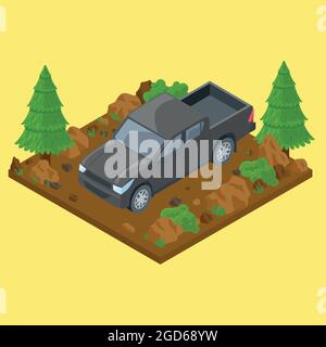 Isolated 3d isometric grey van riding on a land Stock Vector