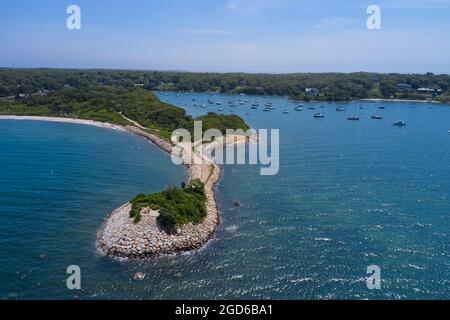 Aerial view of the Knob and Quissett harbor near Woods Hole and Falmouth, Cape Cod Stock Photo