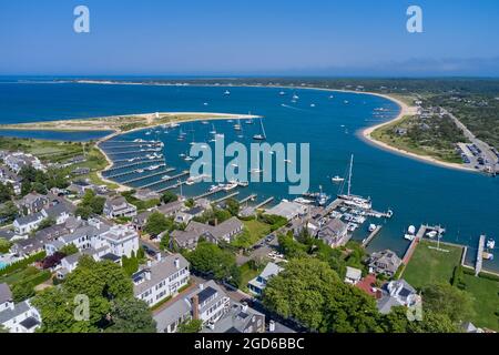 Aerial view of Edgartown harbor in Martha's Vineyard island Stock Photo