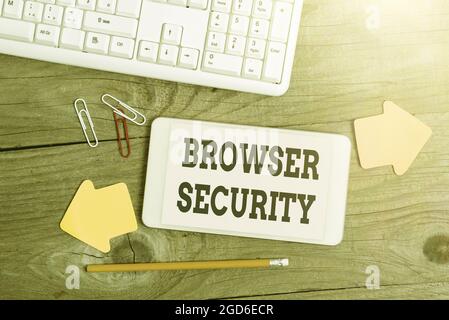 Text caption presenting Browser Security. Word for security to web browsers in order to protect networked data Display of Different Color Sticker Stock Photo